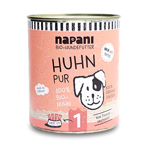 napani - Bio Hundefutter, 100% Bio Huhn, Premium Hundefutter nass, glutenfrei, getreidefrei, ohne Zusätze, regional & schonend dampfgegart, 1 x 800g von napani