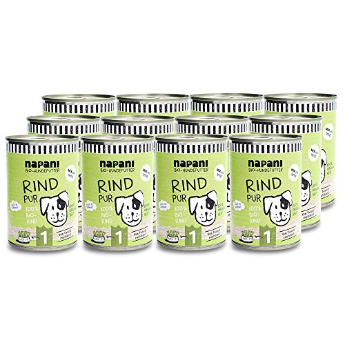 napani - Bio Hundefutter, 100% Bio Rind, Premium Hundefutter nass, glutenfrei, getreidefrei, ohne Zusätze, regional & schonend dampfgegart, 12 x 400g von napani