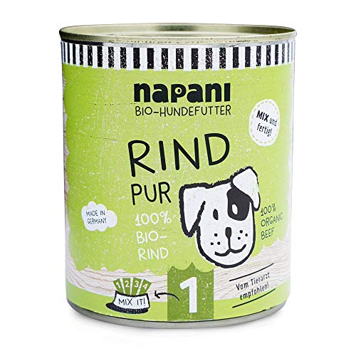 napani - Bio Hundefutter, 100% Bio Rind, Premium Hundefutter nass, glutenfrei, getreidefrei, ohne Zusätze, regional & schonend dampfgegart, 1 x 800g von napani