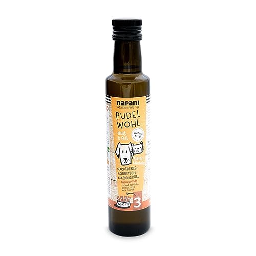 napani Pudelwohl - Bio Vital-Öl-Mischung für Hunde & Katzen, sorgfältig & schonend kalt gepresst, inkl. Bio-Nachtkerzenöl, Bio-Borretschöl & Bio-Mariendistelöl, 1 x 250ml von napani