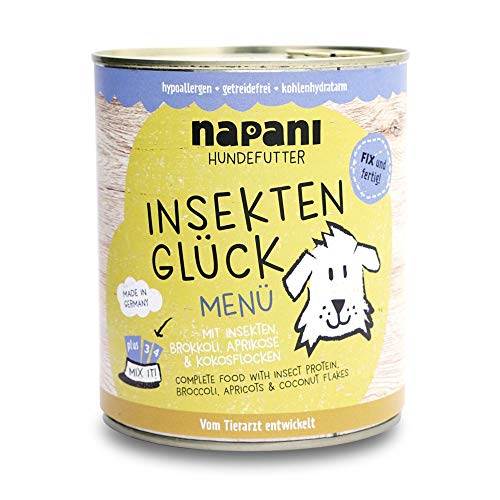 napani Hundefutter Insektenprotein - Verschiedene Sorten & Größen (150g - 4,8kg) - hypoallergen, getreidefrei, kohlenhydratarm (Brokkoli, Aprikose, 800g) von napani