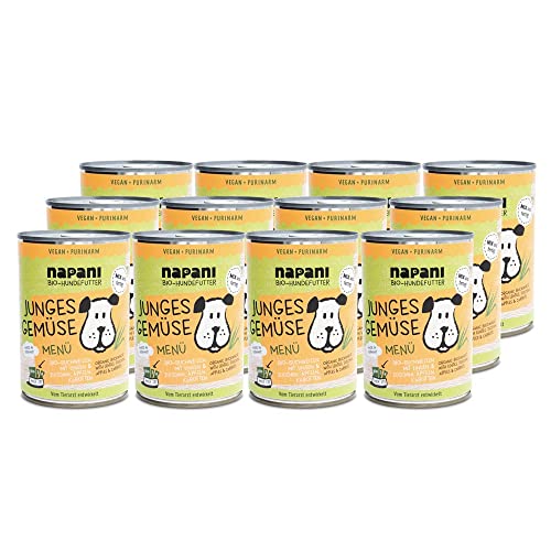 napani - Junges Gemüse - Veganes Hundefutter nass, Bio Hundefutter vegan mit Buchweizen & Linsen, Hunde Nassfutter, purinarm & schonend gegart, 12 x 400g von napani