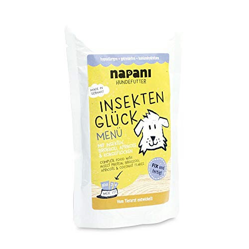 napani - Premium Hundefutter Insektenprotein, Hundenassfutter, schonend gegart, hypoallergen, getreidefrei, kohlenhydratarm, Bio-Brokkoli, Bio-Aprikosen, Bio-Kokosflocken, 1 x 150g von napani