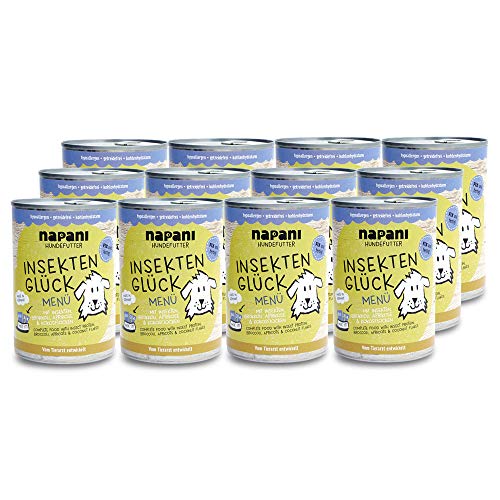 napani - Premium Hundefutter Insektenprotein, Hundenassfutter, schonend gegart, hypoallergen, getreidefrei, kohlenhydratarm, Bio-Brokkoli, Bio-Aprikosen, Bio-Kokosflocken, 12 x 400g von napani