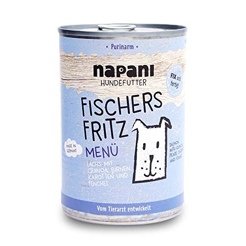 napani - Premium Hundefutter nass, Bio Nassfutter für Hunde, Fischers Fritz mit Lachs aus Wildfang & Quinoa, purinarm, schonend gegart, ohne Zusatzstoffe, 1 x 400g von napani