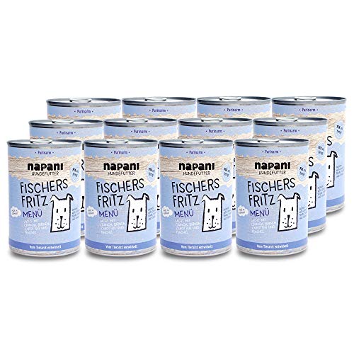 napani - Premium Hundefutter nass, Bio Nassfutter für Hunde, Fischers Fritz mit Lachs aus Wildfang & Quinoa, purinarm, schonend gegart, ohne Zusatzstoffe, 12 x 400g von napani