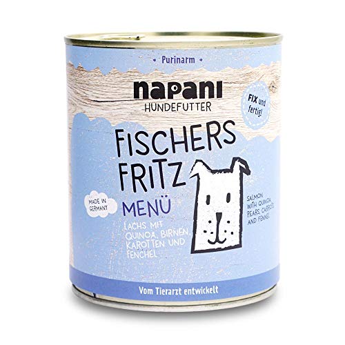 napani - Premium Hundefutter, Bio Nassfutter für Hunde, Fischers Fritz mit Lachs aus Wildfang & Quinoa, purinarm, schonend gegart, ohne Zusatzstoffe, 1 x 800g von napani