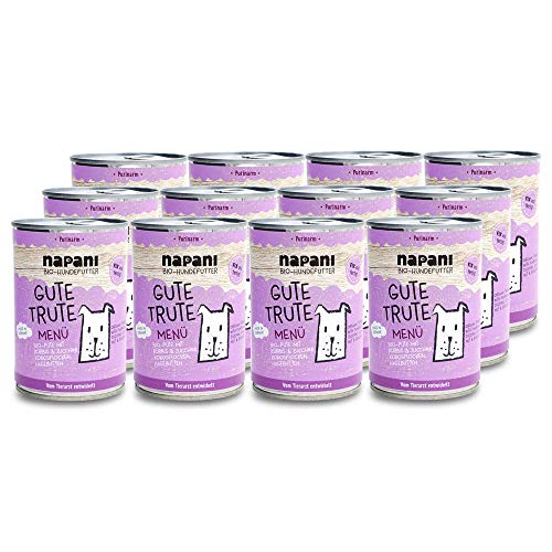 napani - Premium Hundefutter, Bio Nassfutter für Hunde, Gute Trute mit 35% Putenfleisch, Kürbis & Zucchini, purinarm, schonend gegart & ohne Zusatzstoffe, 12 x 400g von napani