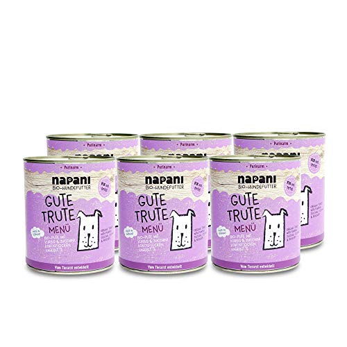 napani - Premium Hundefutter, Bio Nassfutter für Hunde, Gute Trute mit 35% Putenfleisch, Kürbis & Zucchini, purinarm, schonend gegart & ohne Zusatzstoffe, 6 x 800g von napani