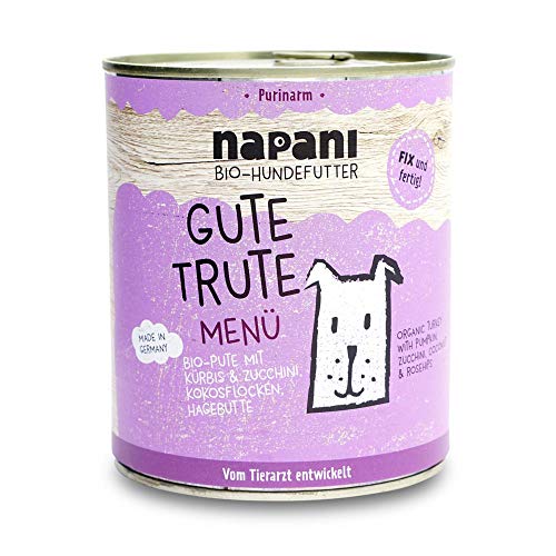 napani - Premium Hundefutter, Bio Nassfutter für Hunde, Gute Trute mit 35% Putenfleisch, Kürbis & Zucchini, purinarm, schonend gegart & ohne Zusatzstoffe, 1 x 800g von napani