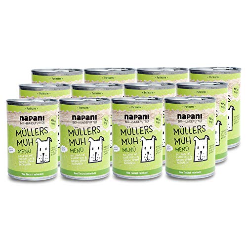 napani - Premium Hundefutter, Bio Nassfutter für Hunde, Müllers MUH mit Rind & Kartoffeln, purinarm, schonend gegart, ohne Zusatzstoffe, 12 x 400g von napani