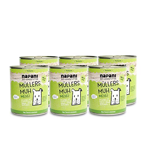 napani - Premium Hundefutter nass, Bio Nassfutter für Hunde, Müllers MUH mit Rind & Kartoffeln, purinarm, schonend gegart, ohne Zusatzstoffe, 6 x 800g von napani