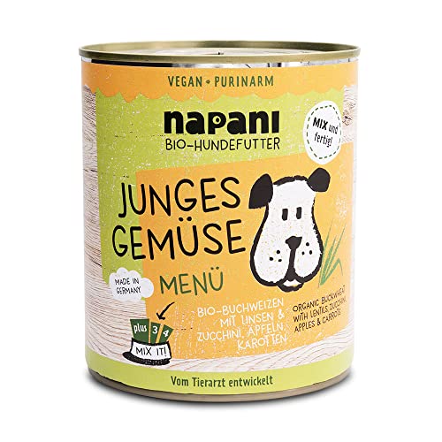 napani - Junges Gemüse - Veganes Hundefutter nass, Bio Hundefutter mit Buchweizen & Linsen, Hunde Nassfutter, purinarm & schonend gegart, 15 x 150g von napani