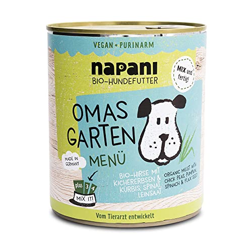 napani - Veganes Hundefutter, Bio Hundefutter, Omas Garten mit Hirse & Kichererbsen, Hunde Nassfutter, purinarm & schonend gegart, 6 x 800g von napani