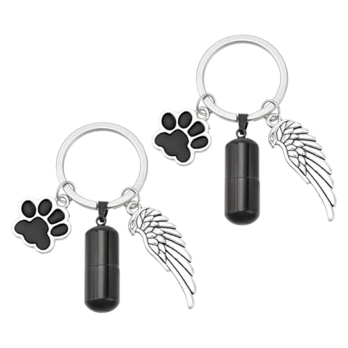 nbeads 2 STK. Haustier-Gedenk-Urne Schlüsselanhänger, Hund Pfote Flügel Asche Memorial Key Ring Pet Asche Halter Schlüsselanhänger für Einäscherung Keepsake Memorial Haustier Asche, Schwarz von nbeads