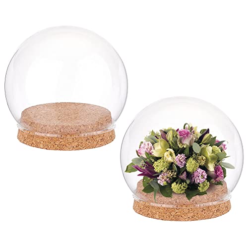 nbeads 2 Sets Runde Glasglocke, 10 cm Im Durchmesser Mini Glas Kuppel Cloche Dome Klarglas Pflanzen Terrarium Dekoration Flaschen Glas Vitrine Mit Korkboden Für Blumen Aquarium Büro Heimdekoration von nbeads