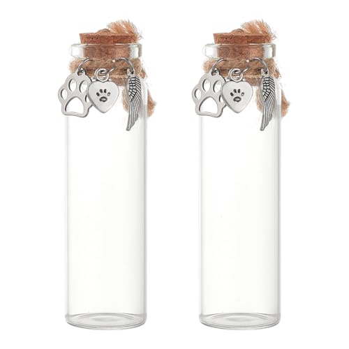 nbeads 2 Stück Tierhaare Miniflasche mit Korken, Mini-Glasflaschen mit Herz-Dekor Memorial Glasflasche für Tierhaare Erinnerung Sympathie Geschenk Glas Vial für Asche Fell Urne von nbeads