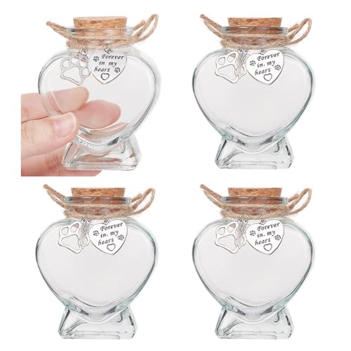 nbeads 3 Stück Pet Memorial Urn Flasche, Herzförmig Memorial Glasflasche mit Pfotenabdruck Charms Glasflasche mit Korken für Haustier Asche Haar, 7.7x6.1cm von nbeads