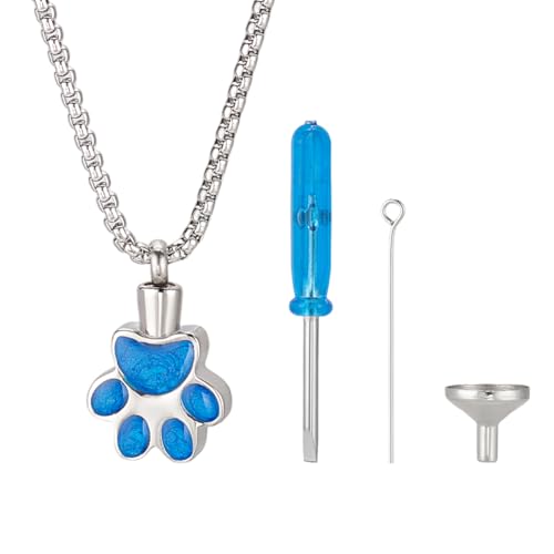 nbeads Haustier Einäscherungsschmuck für Asche, Paw Print Pet Urn Halskette Anhänger Edelstahl Urne Halskette Asche-Schmuck-Kits mit Füllung Kits für Hund Katzen Haustier Asche Andenken, Blau von nbeads