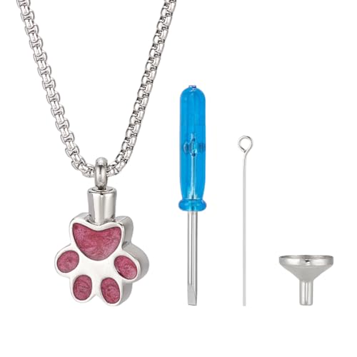 nbeads Haustier Einäscherungsschmuck für Asche, Paw Print Pet Urn Halskette Anhänger Edelstahl Urne Halskette Asche-Schmuck-Kits mit Füllung Kits für Hund Katzen Haustier Asche Andenken, Rosa von nbeads