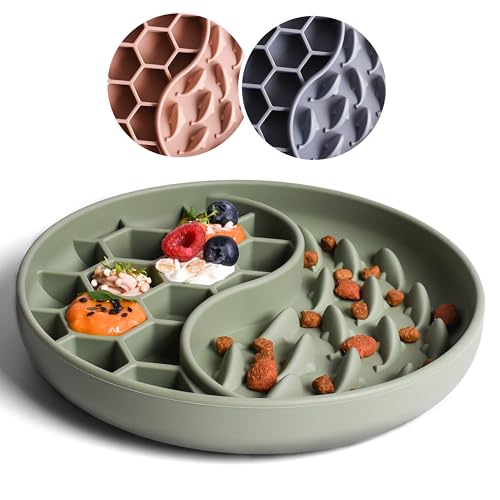 ne&no® Anti Schling Napf für Hunde und Katzen I Slow Feeder I Leckmatte Hund mit großem Saugnapf I Schleckmatte Katze für Nassfutter und Trockenfutter (sage Green) von ne&no