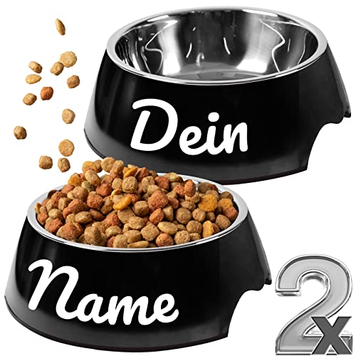 ne&no® Futternapf 2er Set für Hunde und Katzen (L - PERSONALISIERT, SCHWARZ) von ne&no