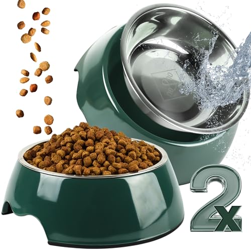 ne&no® Futternapf 2er Set für kleine Hunde und Katzen [Gr. S / 170 ml] Doppelnapf Katze rutschfest | Futternapf Katze | Dog Bowl (S, Grün) von ne&no