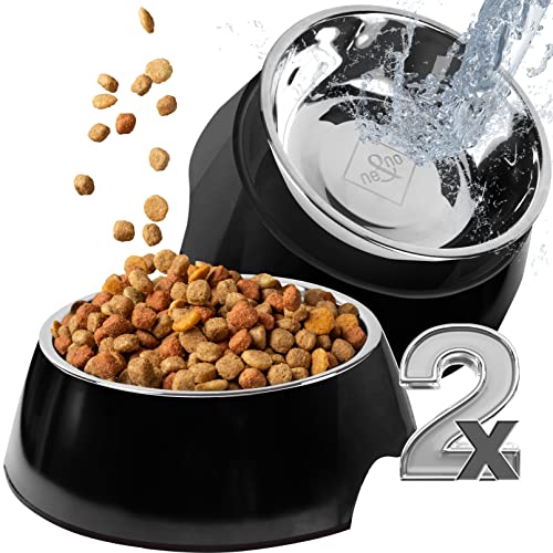 ne&no® Futternapf 2er Set für kleine Hunde und Katzen [Gr. S / 170 ml] Doppelnapf Katze rutschfest | Futternapf Katze | Dog Bowl (S, SCHWARZ) von ne&no