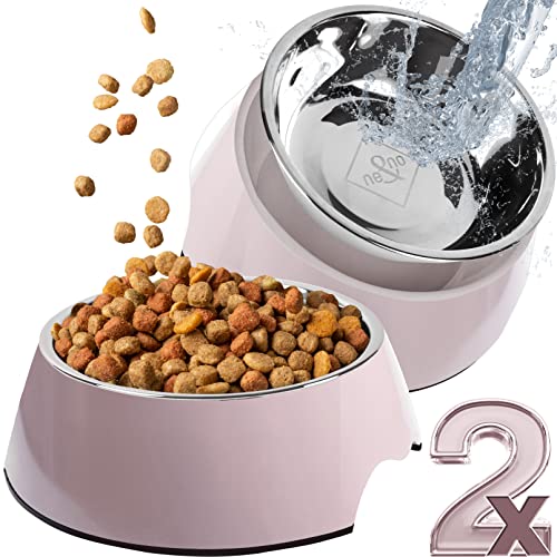 ne&no® Futternapf 2er Set für kleine Hunde und Katzen [Gr. S / 170 ml] Doppelnapf Katze rutschfest | Futternapf Katze | Dog Bowl (S, Malve) von ne&no