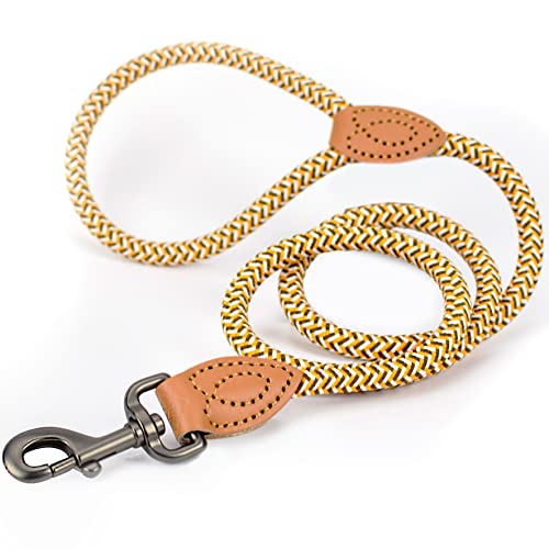 ne&no® Hundeleine (braun/weiß/gelb) Tauleine für Hunde I Trainingsleine für Hunde I Führleine rund, geflochten I Handschlaufe Seilleine Hund I Cityleine I 1.2m Dog Leash von ne&no