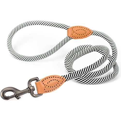 ne&no® Hundeleine (schwarz/weiß) Tauleine für Hunde I Trainingsleine für Hunde I Führleine rund, geflochten I Handschlaufe Seilleine Hund I Cityleine I 1.2m Dog Leash von ne&no