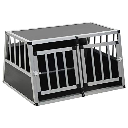negaor Hunde Transportbox für Auto, mit Doppeltür Hundebox Autobox Hund Reisebox Aluminium 89 x 69 x 50 cm (B x T x H) Silbern von negaor