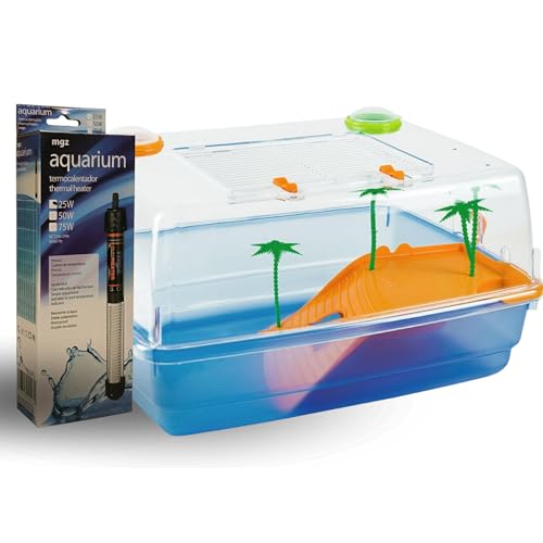 NESTQ Schildkröten-Terrarium für Wasserschildkröten mit Heizung, 25 W, Terrarium für Schildkröten, geschlossenes Schildkrötenhaus, Kunststoff-Terrarium, Tank mit Thermostat, Größe 42 x 34 x 22 cm von nestQ