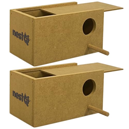 NestQ - 2 Nestchen aus MDF-Holz für Wellensittiche, Nistkasten mit Spänen für australische Wellensittiche, ideal für Zucht und Ausruhen, einfache Reinigung, 20,5 x 11,5 x 11 cm von nestQ