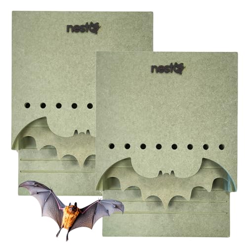 Nestq 2er-Pack Fledermaus-Nester für den Außenbereich, Doppelkammer mit abnehmbarer Trennwand, europäische Fledermaus-Form, verbesserte Belüftung und rutschfeste Rillen von nestQ