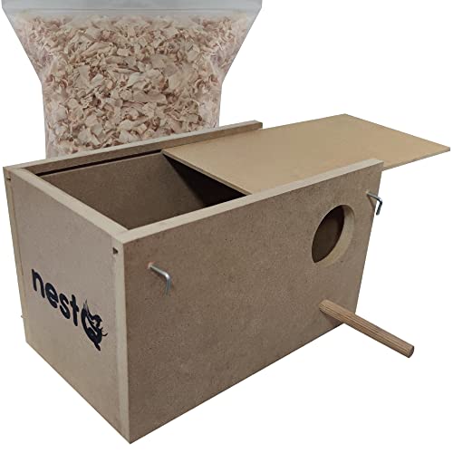 nestQ Vogelnest für Agaporniden Nistkasten Untrennbares Bett, Zuchthaus aus Holz für Vögel, mit Haken für Vogelkäfig, Unzertrennliche Behausung 23 cm x 13,5 cm x 13,5 von nestQ