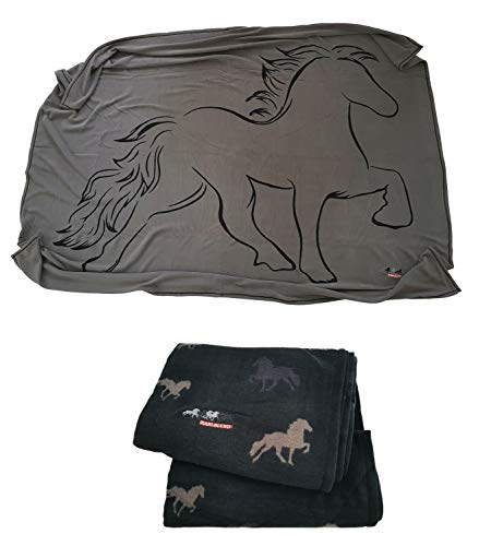 NETPROSHOP Fleece Decke Karlslund Kuscheldecke mit Motiv Isländer Pferd, Farbe:Schwarz von NETPROSHOP