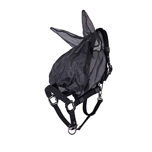 netproshop Kombination Halfter mit Abnehmbarer Fliegenmaske mit Ohren Schwarz Pony/Full, Groesse:Pony, Farbe:Schwarz von NETPROSHOP