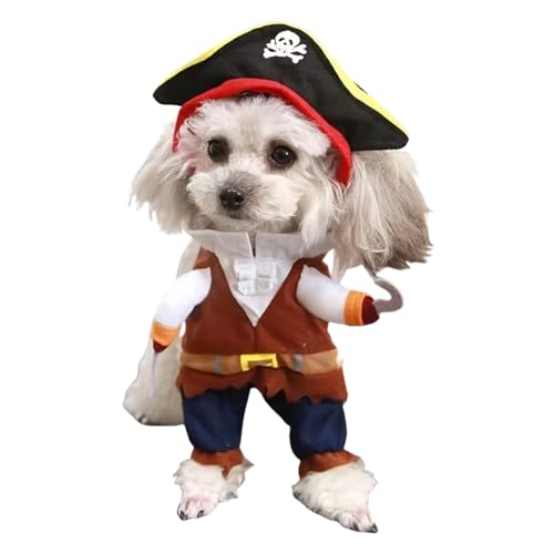 Hunde-Piratenkostüm, Halloween, Piraten-Haustier-Outfits, Kapitän, Hundekleidung, Totenkopf-Hut, Cosplay für kleine, mittelgroße Katzen, Welpen, lustiges Verkleiden, Party, Urlaub, Zubehör, Größe L von nezababy