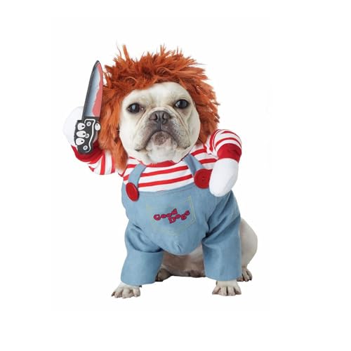 Hundekostüm Chucky Puppe Cosplay Anzug Rollenspiele Lustiges Haustiere Hunde Kostüm für Halloween Party Hundekleidung Outfit von nezababy