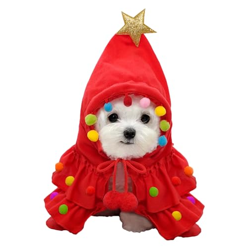 Weihnachten Hund Elf Kostüm Outfit, Xmas Puppy Weihnachtsbaum Kleidung Anzüge Hut für Haustier Hunde Katzen Party Neujahr Lustige Cosplay (Medium, Rot) von nezababycos