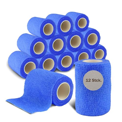 nilo Selbstklebender Verband - 12 Rollen 7,5cm x 4,5m / Selbsthaftende Bandage für Tiere und Menschen/atmungsaktive & elastische Binde/Haftbandage selbstklebend in Blau von nilo