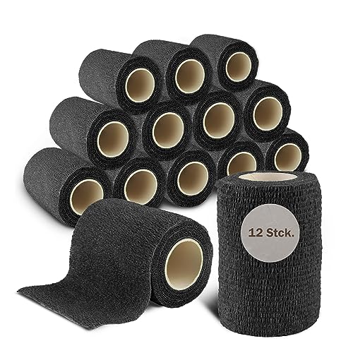 nilo Selbstklebender Verband - 12 Rollen 7,5cm x 4,5m / Selbsthaftende Bandage für Tiere und Menschen/atmungsaktive & elastische Binde/Haftbandage selbstklebend in Schwarz von nilo