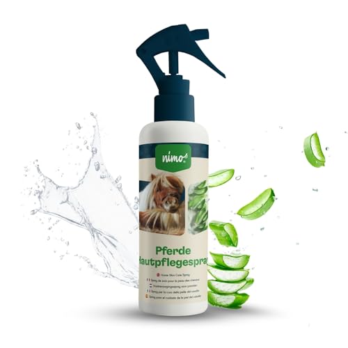 nimo® Pferde Hautpflegespray | Hautpflege für Pferde mit Aloe Vera & Panthenol | Regeneration der Haut bei Trockenheit & Entzündungen | gegen Juckreiz & Reizung | bei Ungezieferbefall, Gras Milben von nimo