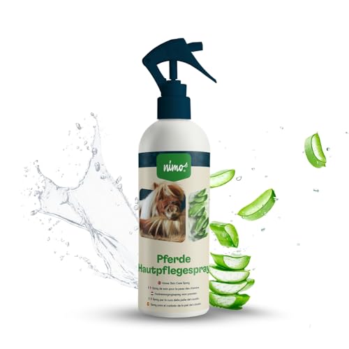 nimo® Pferde Hautpflegespray | Hautpflege für Pferde mit Aloe Vera & Panthenol | Regeneration der Haut bei Trockenheit & Entzündungen | gegen Juckreiz & Reizung | bei Ungezieferbefall, Gras Milben von nimo