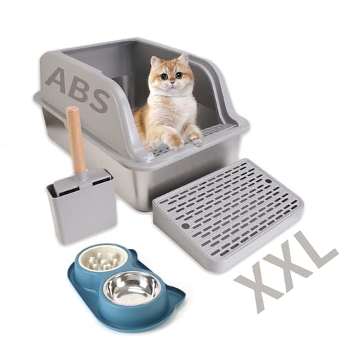 Katzentoilette aus Edelstahl mit Deckel, XL Metall Katzentoilette für große Katzen, extra große Katzentoilette mit hohen Seiten, nimmt nie Gerüche auf, nicht klebrig, leicht zu reinigen, von ningiveru