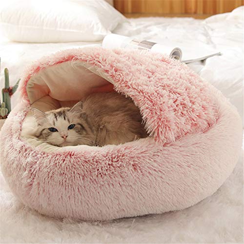 Nobrands flauschiges Katzenbett, rund, weiches Plüsch, Höhle mit Kapuze, Katzenbett, für den Winter, warm, Schlafkissen, rutschfest, maschinenwaschbar, für Katzen und Welpen von nobrands