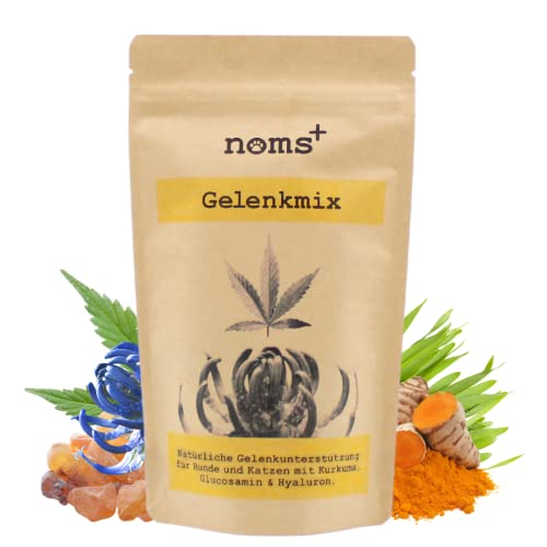 noms+ Gelenkmix Pulver Vegan & Sensitiv für Hunde & Katzen zur natürlichen Unterstützung des Bewegungsapparats – MSM, Glucosamin, Teufelskralle, Kurkuma, Hyaluron, Hanföl, Algenkalk, Gerstengras von noms+