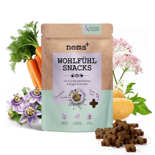 noms+ Wohlfühlsnacks - Beruhigungsmittel für Hunde bei Stress, Angst, Unruhe und Hyperaktivität | natürliche Entspannung mit Hanföl, Baldrian, Johanniskraut & Passionsblumenkraut von noms+