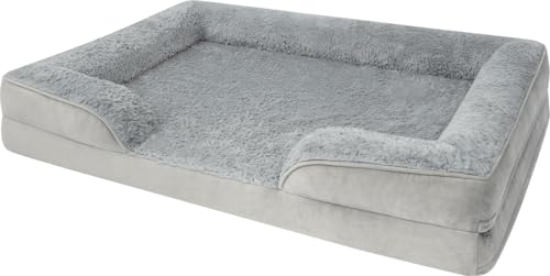 Ergonomisches Hundebett für große, mittlere und kleine Hunde - Ortopädisches Hundekissen - Hundecouch mit hohem Rand Farbe Grau Größe 50 cm x 60 cm x 14 cm von normani